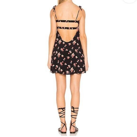 For Love & Lemons Dress Womens Small Black Cherry Print Tie Front Backless Rayon - Picture 4 of 11